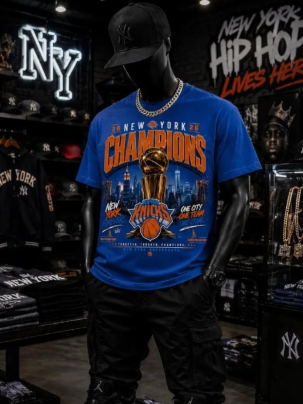 New York Knicks 2026 Champions Basketball Graphic Blue T-Shirt